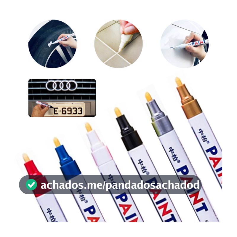 Caneta Paint Original Reparadora Pintura Automotiva Permanente Não Sai Na Água Tira Riscos Carro Moto Retoque de Placa Tênis Pneus para Ferro Metal Madeira Plástico Gesso Vidro Couro Tecido Cores Preto Branco Prata (Cinza) Dourado Azul Vermelha