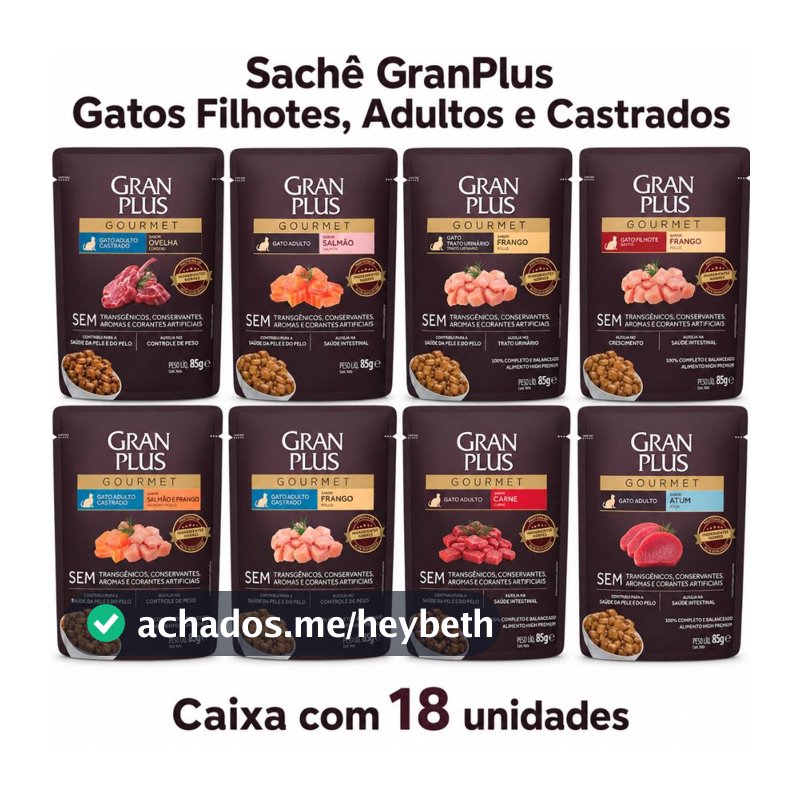 Ração Úmida Gatos Castrados Salmão Frango GranPlus 18 Sachês