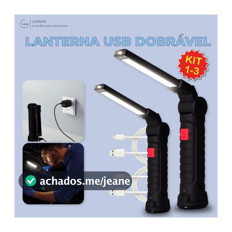 Lanterna Portátil Dobravél de Trabalho de Reparo Pro e Lite com Ímã Led Multifuncional Bivolt