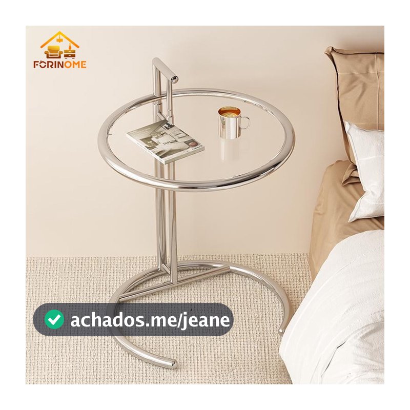 Mesa Lateral Redonda Cromada com Tampo de Vidro