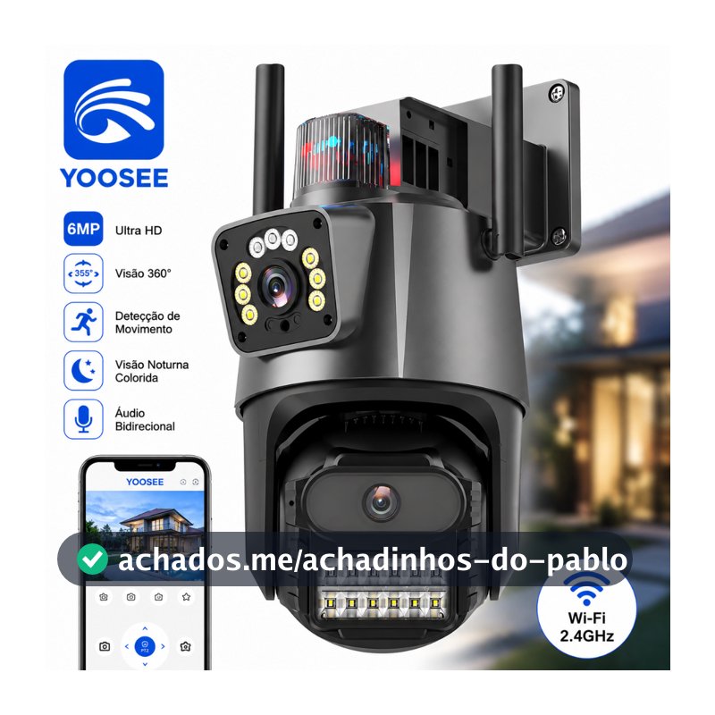 Câmera de segurança externa P11 Wi-Fi YOOSEE/ICSEE IP66 360° 4K 6MP com lente dupla e à prova d'água