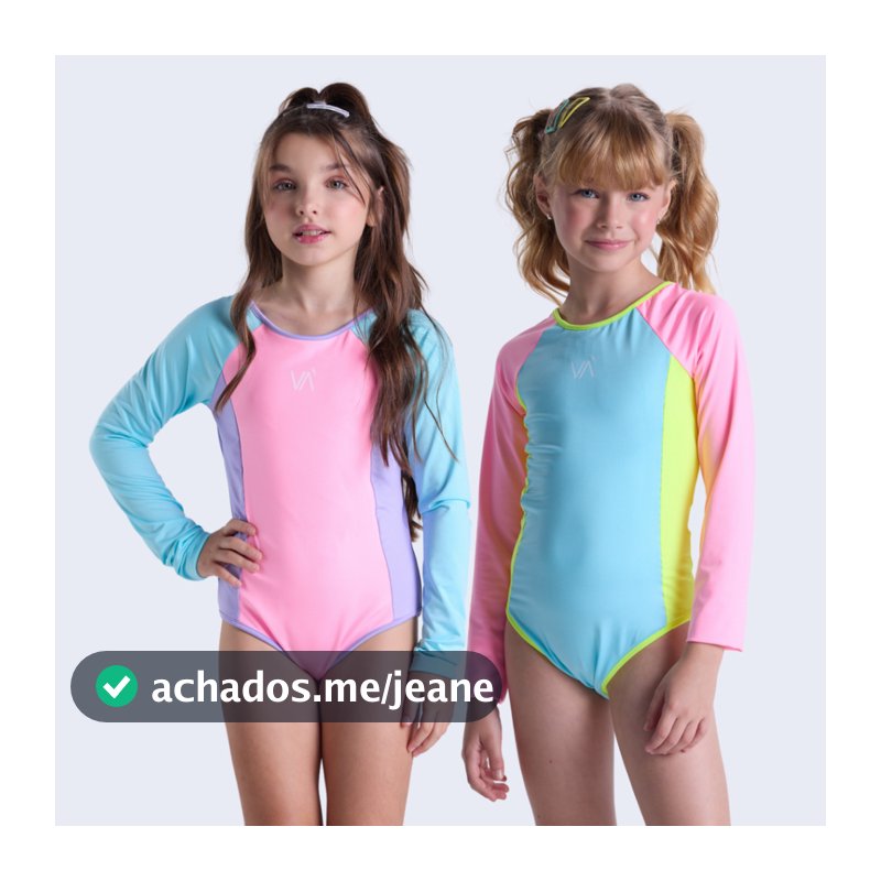 Maiô Infantil Manga Longa UV50+ Recortes Coloridos