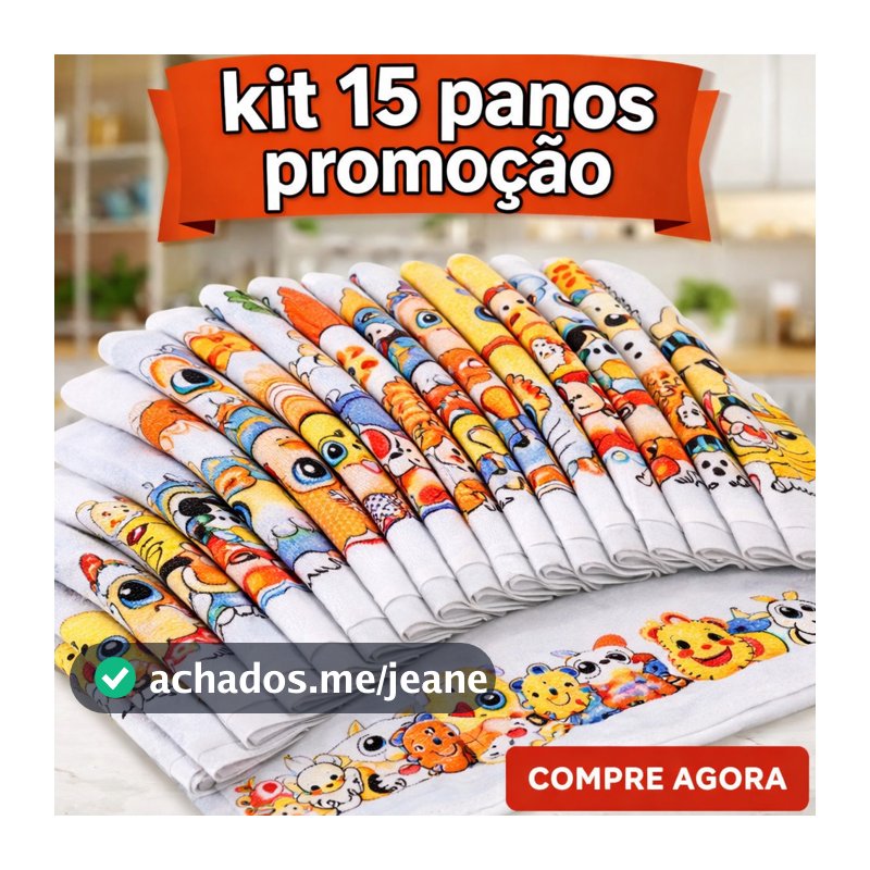 Kit 15 panos de pratos 100% algodão com bainha (Estampados)