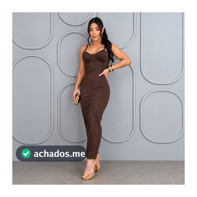 Vestido Feminino Longo Justo com Bojo Decote Coração Alcinha Fina Tubinho Modelagem Ajustada ao Corpo Elegante Festa