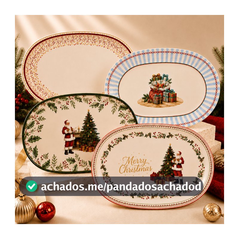 Travessa Natalina Alleanza Cerâmica 34cm para Servir Mesa Posta Ceia de Natal Decoração Natalina Confraternização