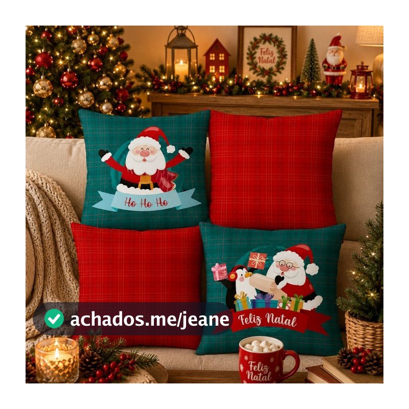 NATAL KIT 04 CAPAS PARA ALMOFADA NATALINA 45X45cm CASA & DECORAÇÃO NATALINA