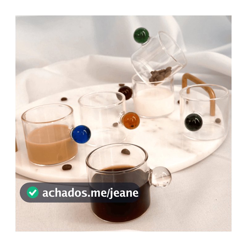 Xícaras Caneca de Vidro Borossilicato Alça Colorida Bolinha 100ml