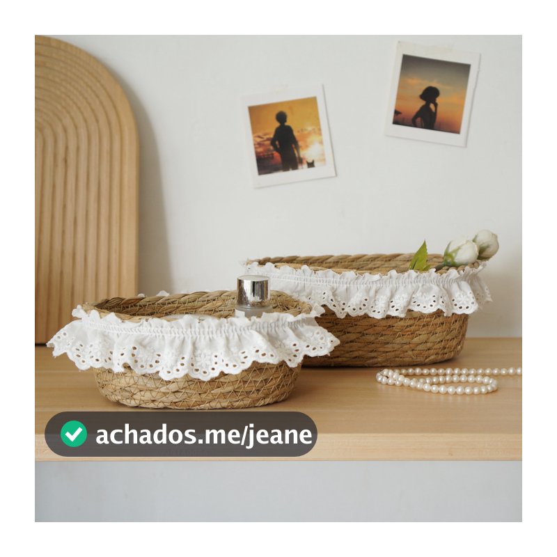 Cesta de armazenamento de palha estilo simples retrô francês cesta de armazenamento de mesa cesta de artigos diversos co