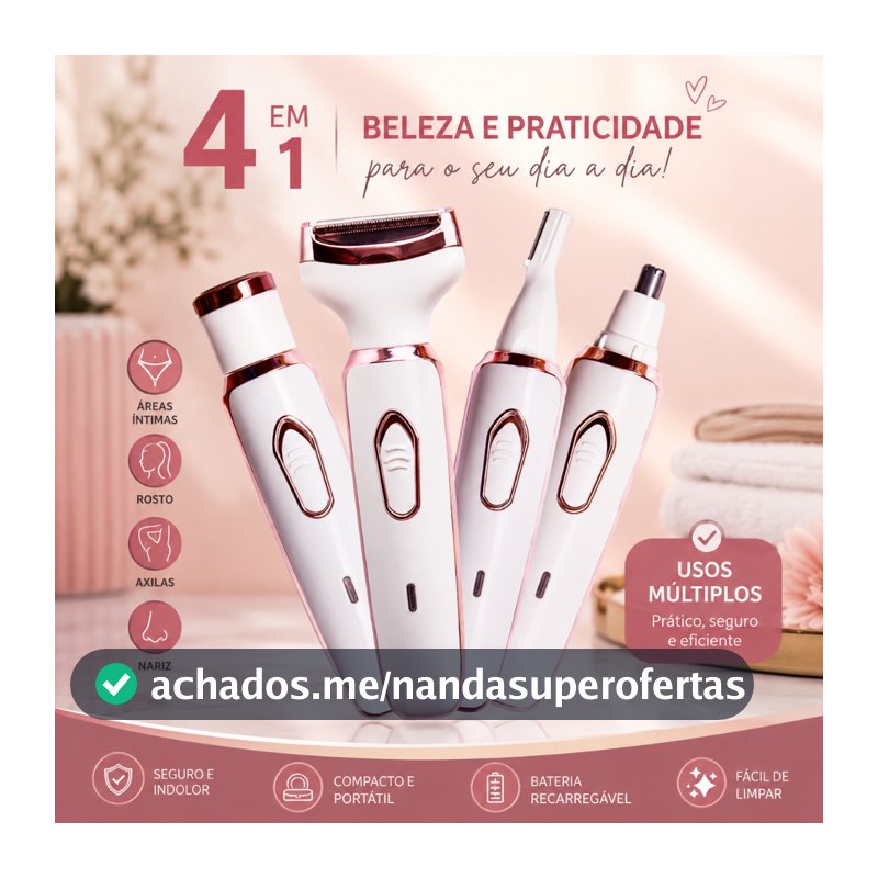 Barbeador Elétrico 4 Em 1 Para Mulheres Remoção De Pelos Corporais feminino/aparador de pelos do nariz e sobrancelhas