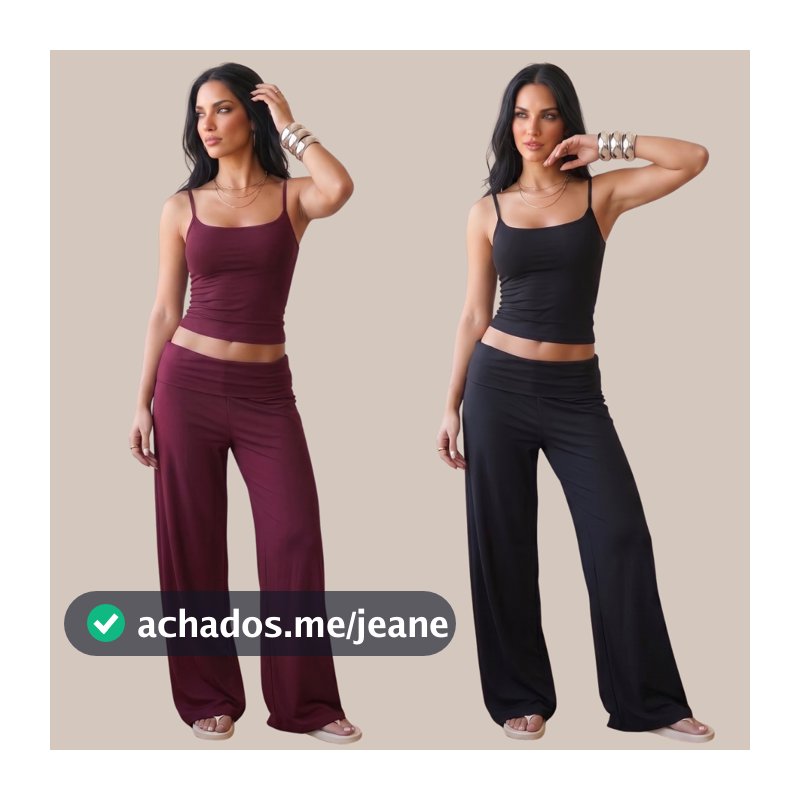 Kit com 2 Conjuntos Calça Pantalona Estilo Sexy e Regata Feminina de Alcinha Estilosa