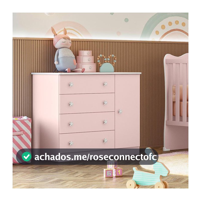 Comoda Sapateira 1 Porta 4 Gavetas Doce Sonho Rosa Acetinado