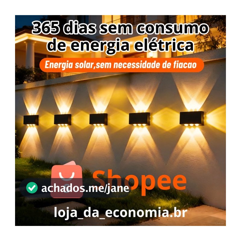 Luminária Spot Solar p/ Parede Kit 2-10 Unid Impermeável (IP65) Luz Branca Quente 6 8 ou 10 LEDs