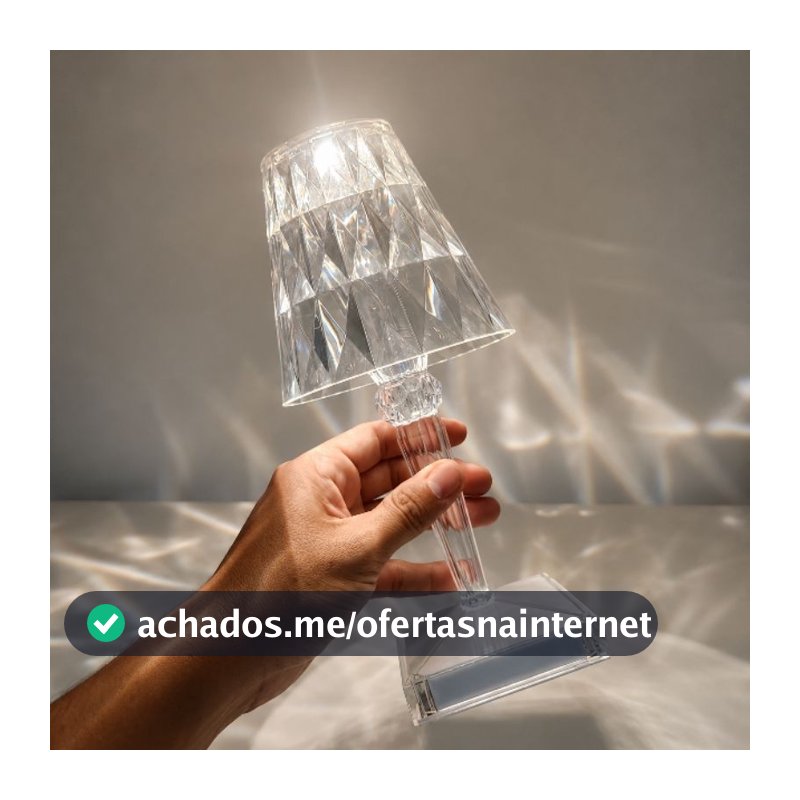 Luminária de Mesa LED Cristal Sem Fio Recarregável – Touch | 3 Tons de Luz ou 16 Cores  com Controle