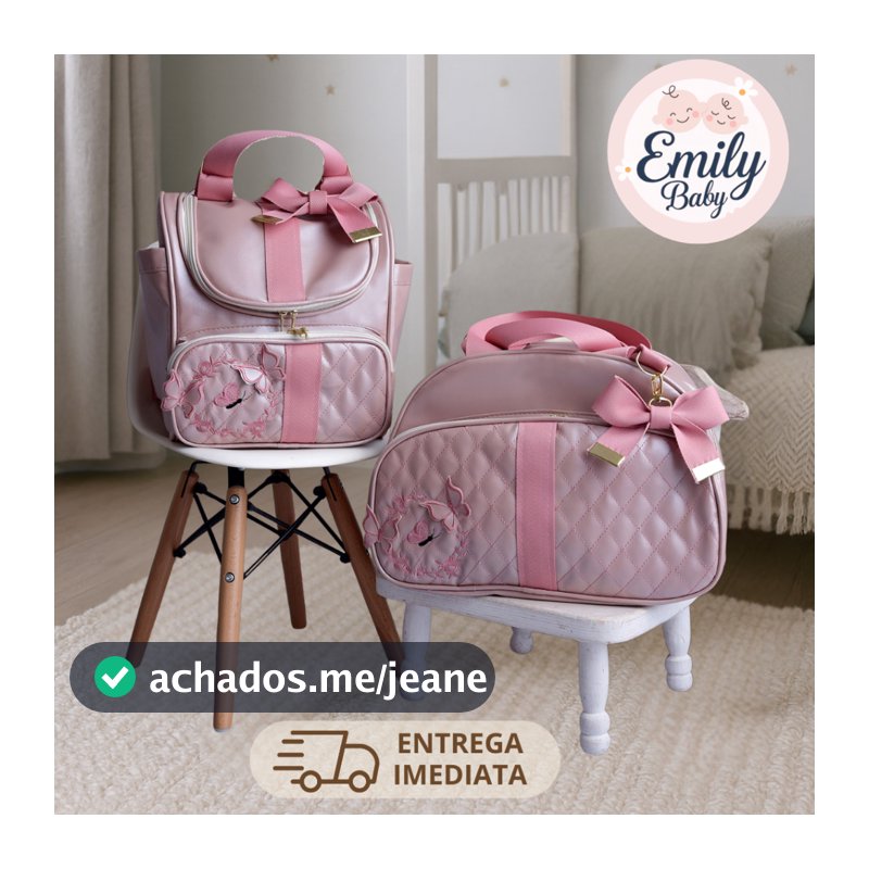 Bolsa Maternidade Grande e Mochila de Bebe Luxo Borboleta 3D Rosé Impermeável Mamãe Premium