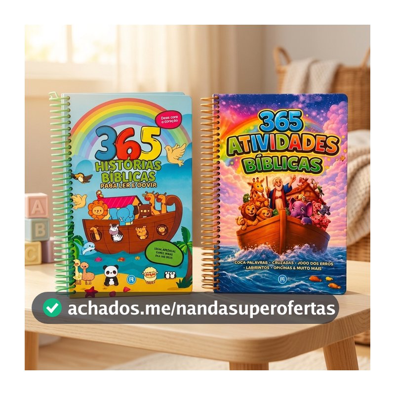 Kit 2 Livros 365 Histórias Bíblicas Qrcode 365 Atividades Bíblicas Valores Cristãos e Aprendizado