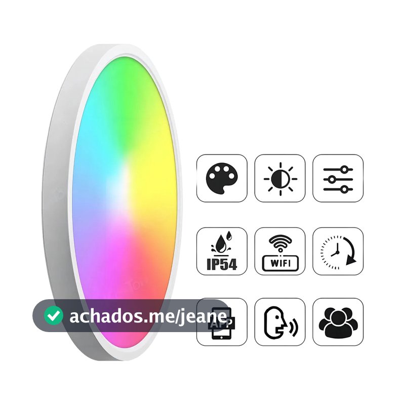 Lâmpada Teto Inteligente Plafon 24w Rgb Wifi Alexa App