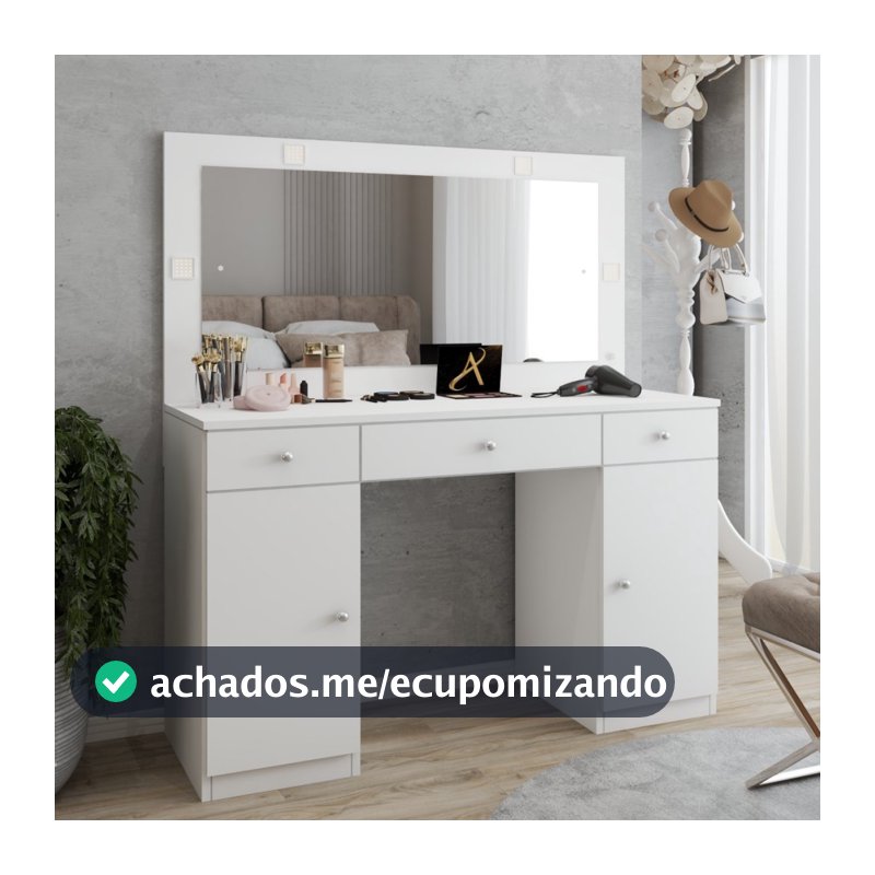 Penteadeira Camarim Margot 2 Portas 3 Gavetas Porta Jóias Branco - Panorama Móveis