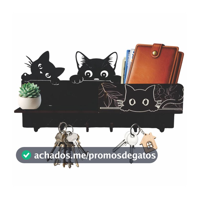 Porta Chaves Carteira Chaveiro Parede Decorativo Decoração Organizador Multiuso Gato Gatinho