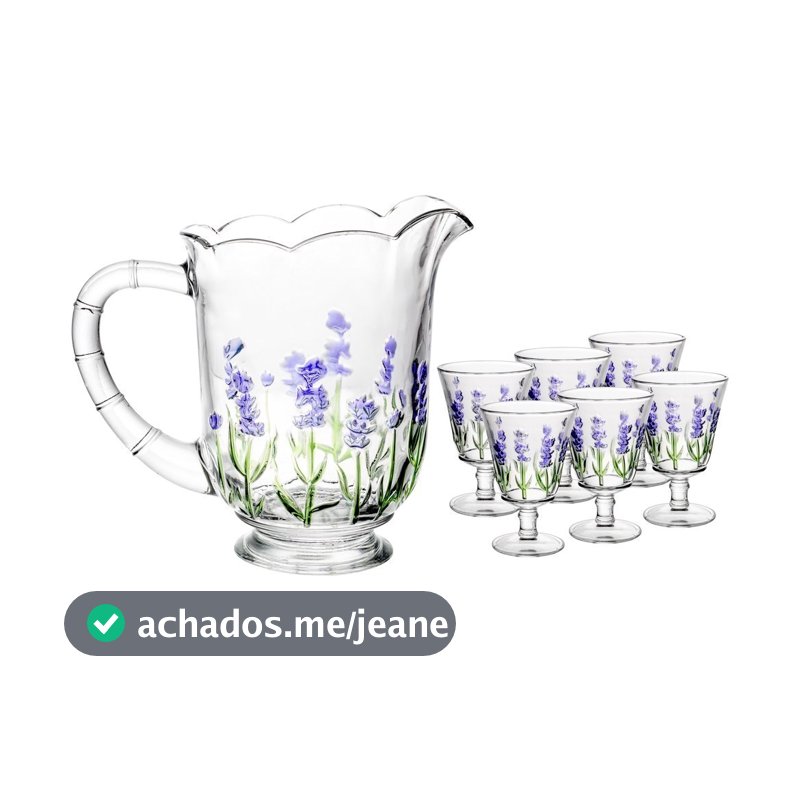 Jarra com 6 Taças Lyor Lavanda Hand Painting de Cristal 1,5L