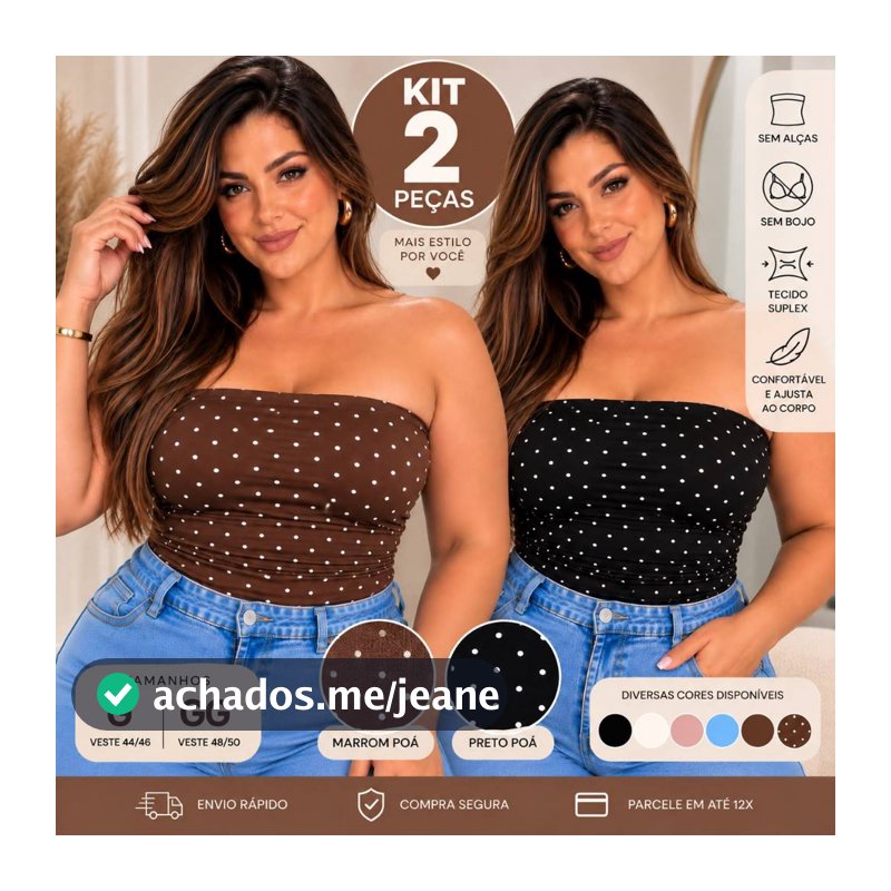 Kit 2 Top Tomara Que Caia Feminino Plus Size Suplex Sem bojo