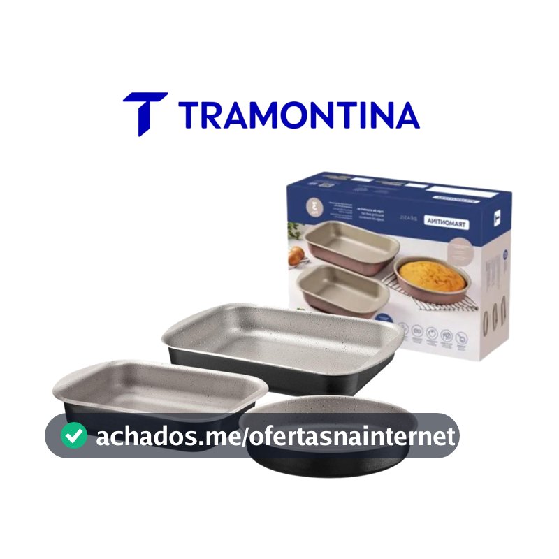 Jogo de Assadeiras Tramontina Brasil 3 Peças Alumínio Antiaderente Starflon Max Forma Bolo Pizza Torta Assar Forno