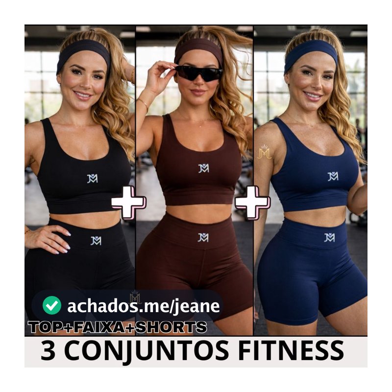 Kit 3 Conjunto Academia Feminino Short Top Aberto nas Costas e Faixa De Cabelo Suplex Fitness P M G