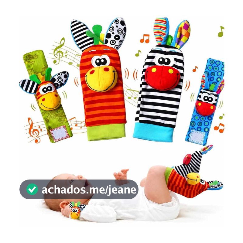 Kit Meias E Pulseiras Com Chocalhos Sozzy Criança Brinquedo Coordenação Motora  - Envio em 24 Hrs