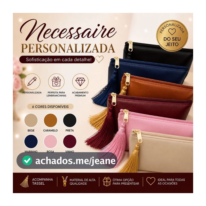 Necessaire Personalizada kit com até 100unid, Nome ou Logo + Tassel | Lembrancinha Casamento Aniversário Empresa