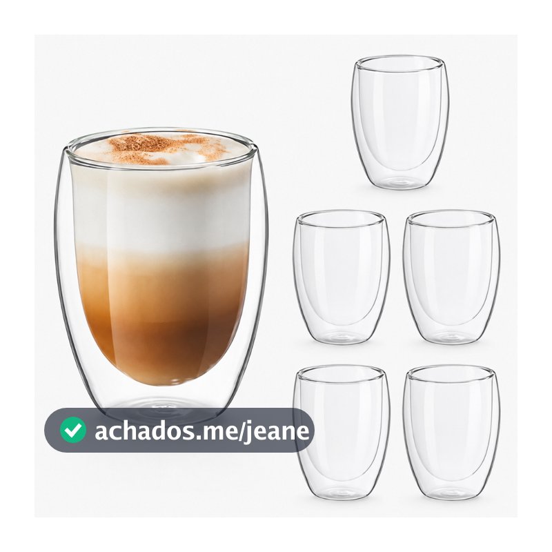 Kit com 2, 4 ou 6 Copos De Vidro Borossilicato Dupla Camada 320ml Transparente Luxo Café, chá
