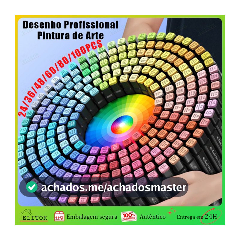 48/60/80Cores Caneta Marcadora Touch com Ponta Dupla Preta p/ Desenho Profissional e Pintura de Arte