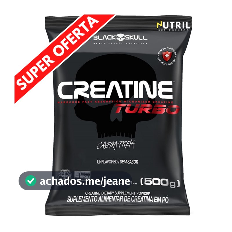 Refil Creatina Turbo Monohidratada Black Skull 500g - Creatine Caveira Preta Refil