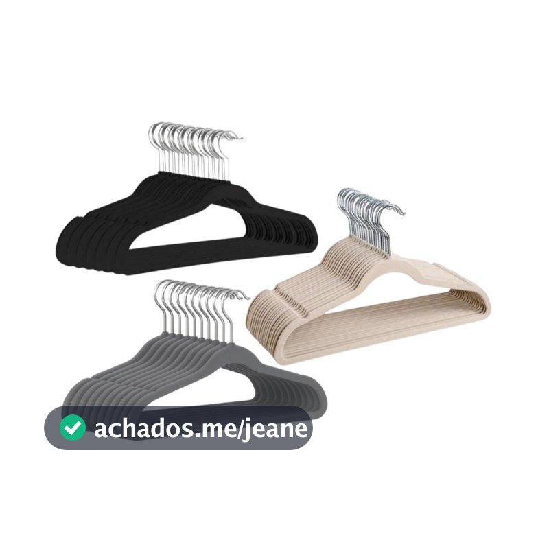 Kit 50 Cabides Reforçados de Veludo Slim Adulto Antideslizante Ultrafino Bege e Cinza e Preto