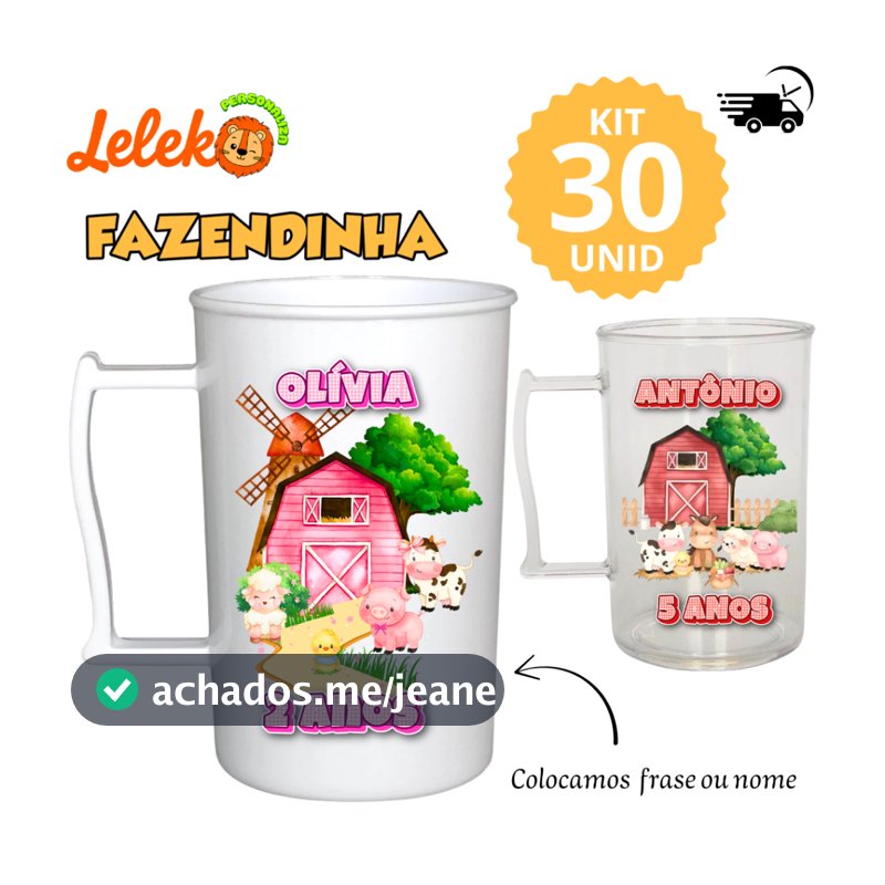 Kit 30 Canecas Personalizada Fazendinha Acrílica 400ML - fazemos seu tema - Lembrancinha - Festa