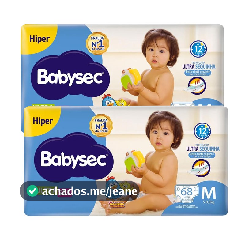Kit Fralda Descartável Babysec UltraSec Hiper M 68 Unidades - 2 Unidades