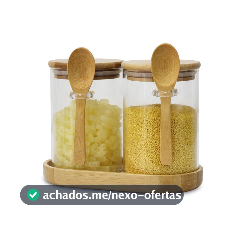 Lumai Pote Vidro Hermético Tampa Bambu 550ml Café Açúcar Tempero Kit 2 3 Potes Colher Bandeja