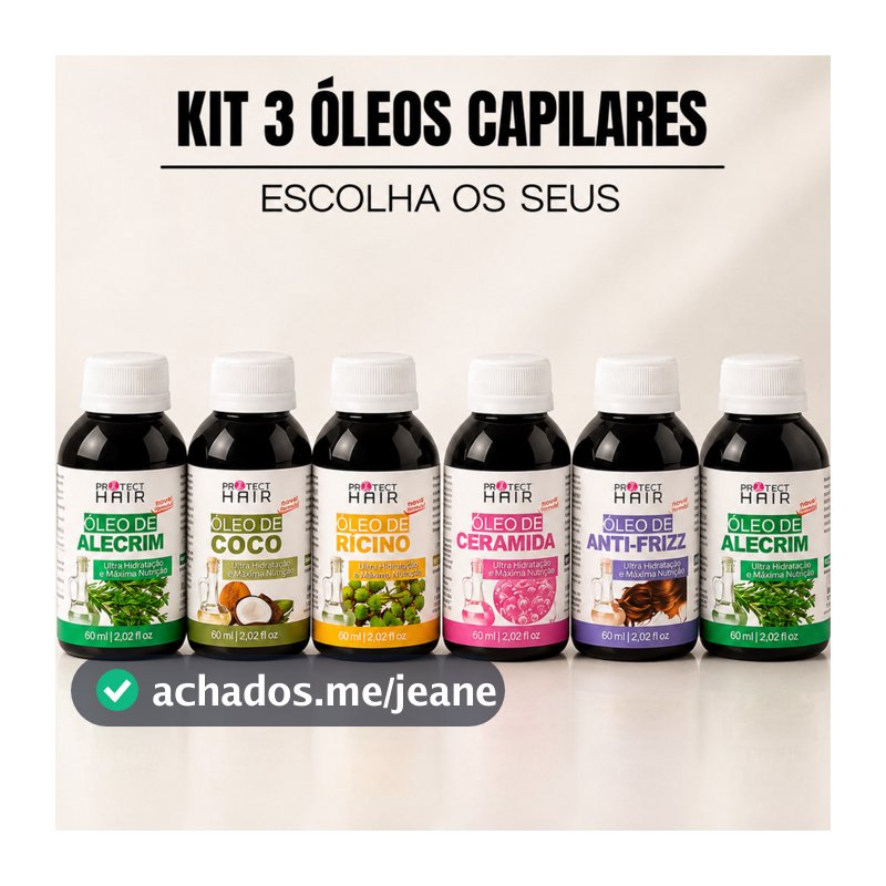 Kit 3 óleos vegetais para umectação terapia capilar hidratação nutrição Protect Hair 60ml