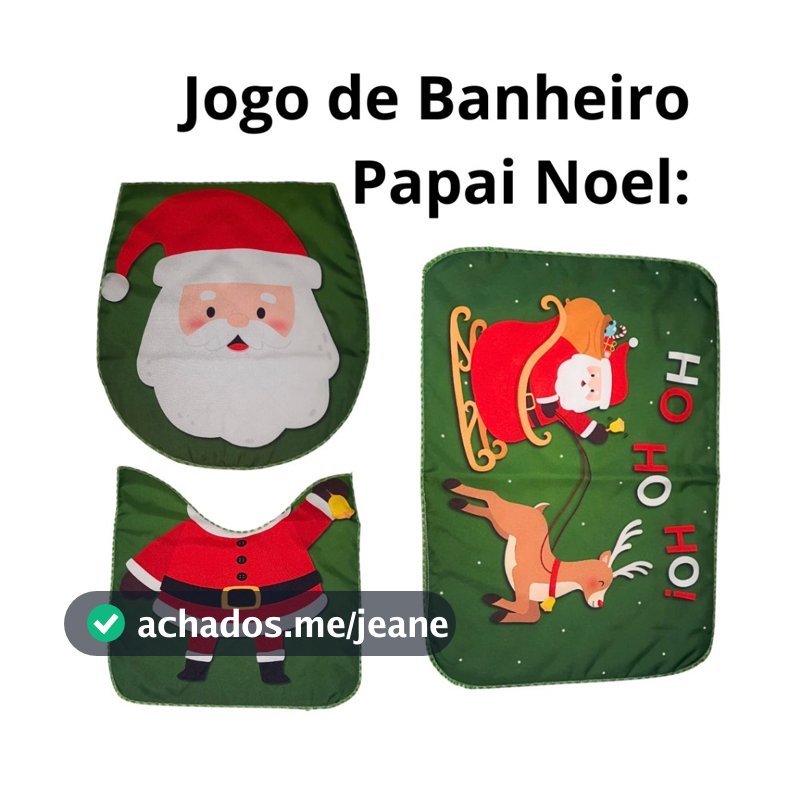 Jogo De Banheiro Kit Tapete 3 Peças Natal Estampado Papai Noel
