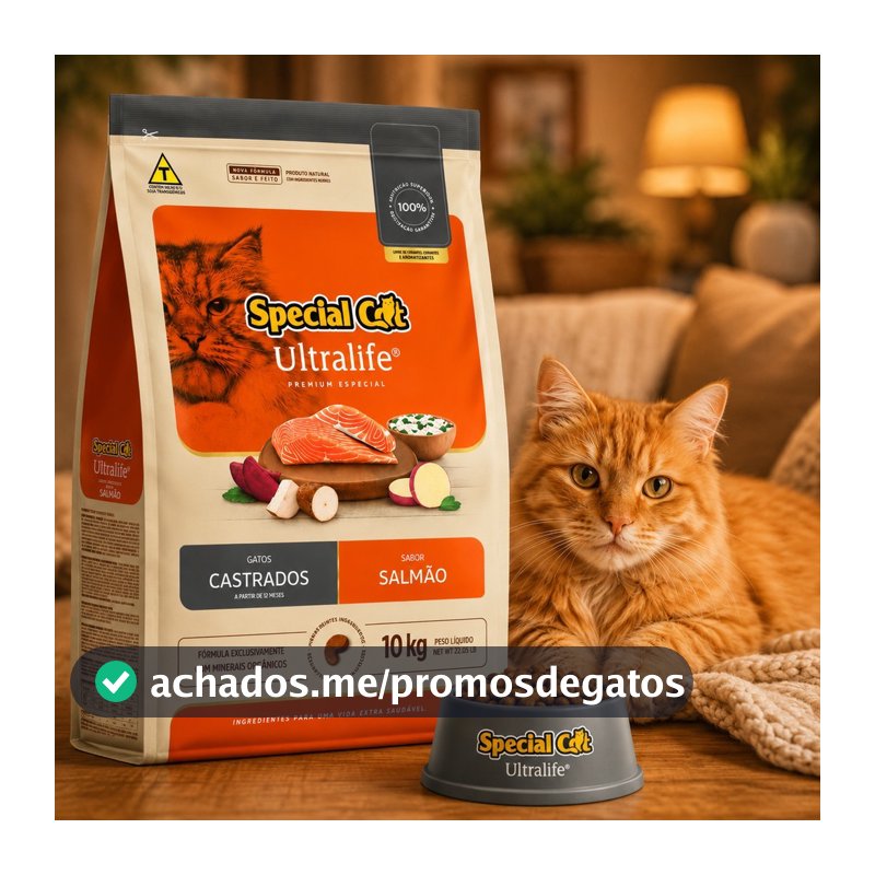 Ração Gato Adulto Castrado 10.1KG Special Cat Ultralife Sabor Salmao