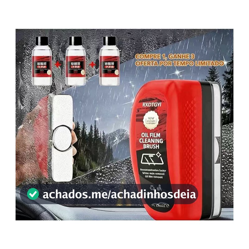 Kit Limpa Vidros Carro 120ml+50ml Remove Filme Óleo com Escova para Para-brisa Automotivo para Presente