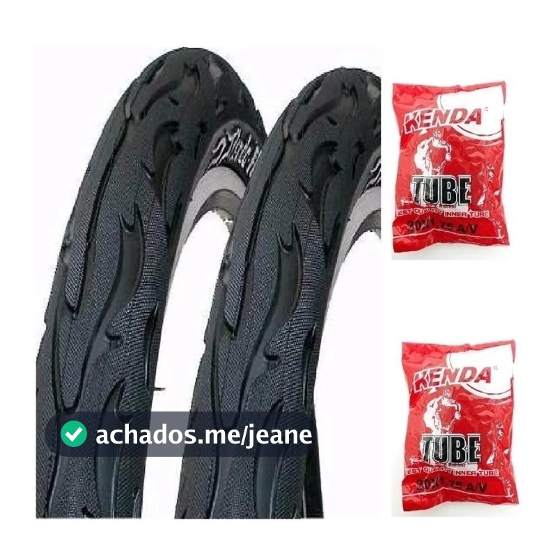 Kit Par Pneu 26x2.125 Balão Kenda Flame Fogo Preto Bicicleta Bike Mobilete + 2 Câmaras de Ar Kenda