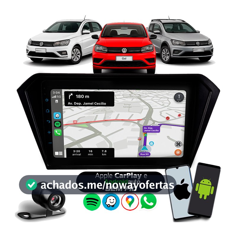 Multimídia 9 Polegadas Gol Saveiro Voyage G7 2016 à 2024 Carplay Android Auto Sem Fio Bluetooth + Câmera de Ré + Moldura
