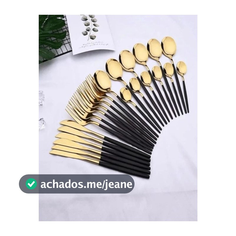 Jogo De Talheres Elegância Dusseldorf 24 Peças Preto e Dourado +_+ ZemMart +_+