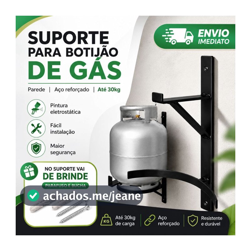 Suporte Botijão De Gás Antifurto Parede Externo e Interno Preto Envio no mesmo dia