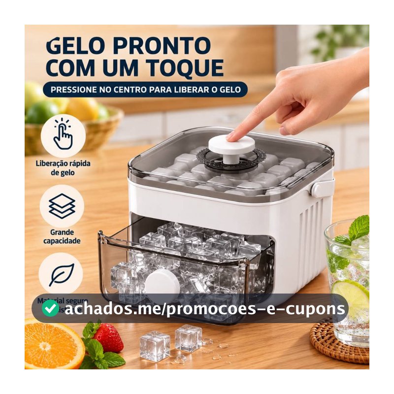 Forma de Gelo Manual com Coletor e Tampa Fácil de Desenformar Grande Capacidade