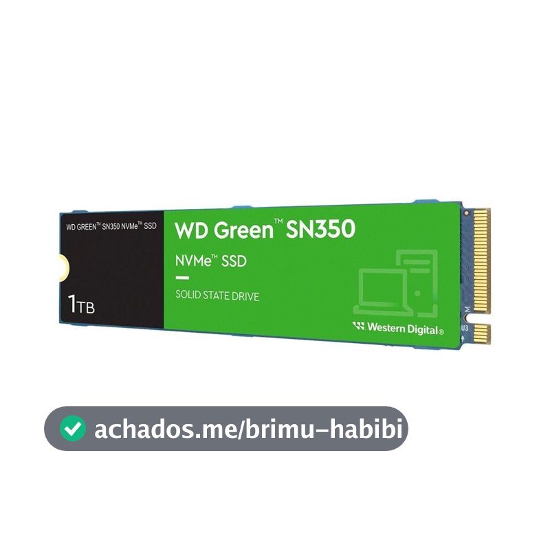 SSD M.2 NVMe 1TB Western Digital WD Green SN350 Velocidade de Leitura/Gravação até 2400/1850MB/s Gen3x4 WDS100T2G0C