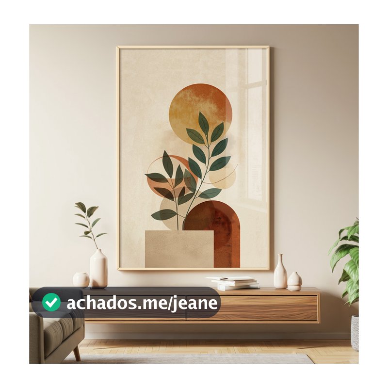 Quadro Abstrato Folhagem Com Moldura E Vidro Quadro Decorativo Sala Grande Quarto Folhas Formas Sol