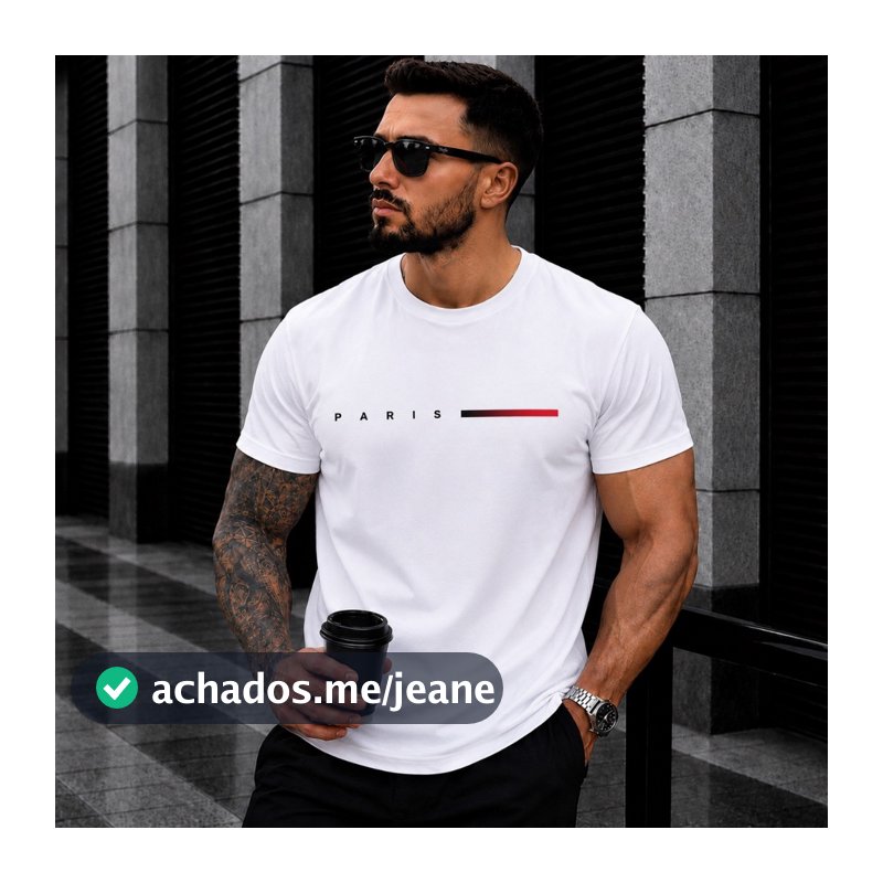 Camiseta Paris Masculina Streetwear Style T-Shirt 100% Algodão Malha 30.1 Casual Básica