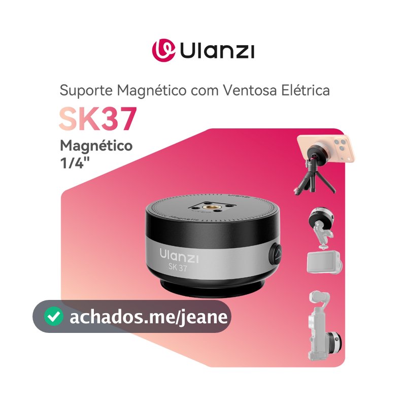 ULANZI SK37 Suporte Magnético com Ventosa Elétrica, Compatível com MagSafe, Rosca 1/4", Até 3 kg de Sucção