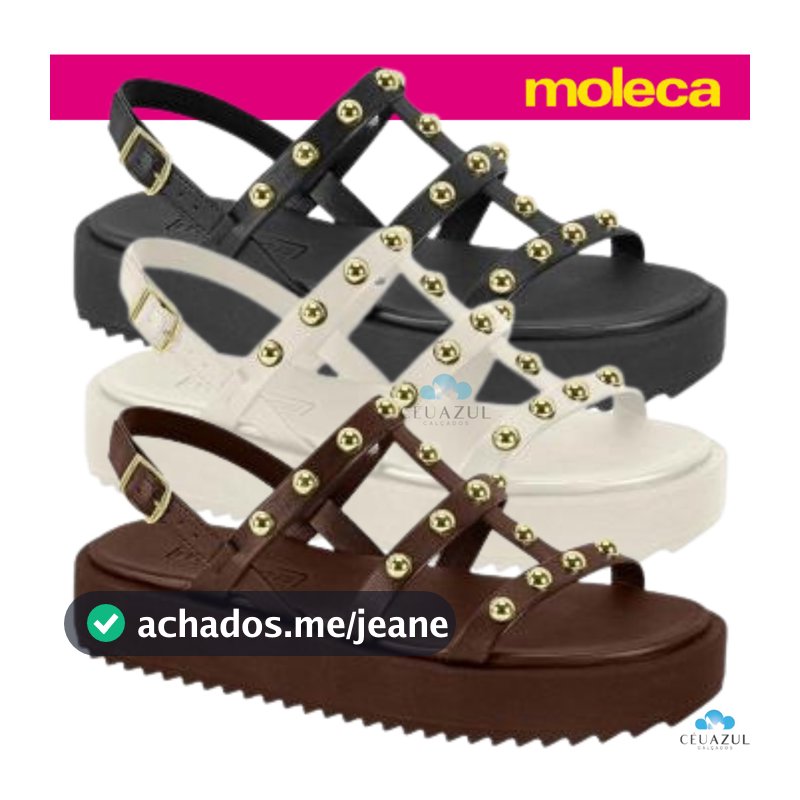 Sandália Feminina Moleca Plataforma Aplicações Douradas Conforto Estilosa
