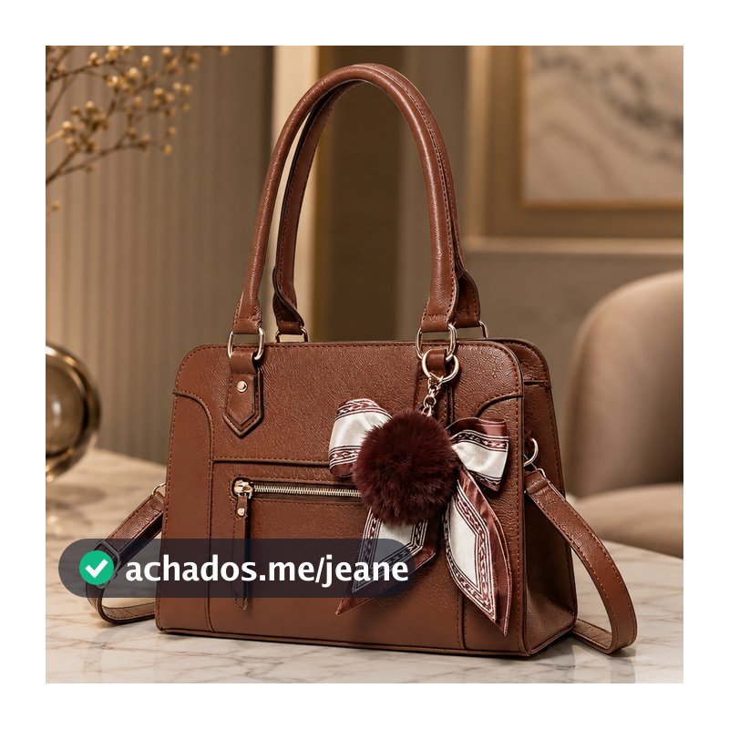 Bolsa Feminina Mão Ombro Crossbody Couro Sintético Grande Espaçosa Pingente Laço Para Trabalho Dia a Dia